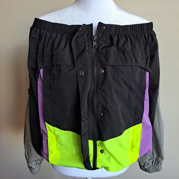 Alexander Wang Off-the-Shoulder Colorblock Wind-Resistant Jacket Size XS - Picture 7 of 16